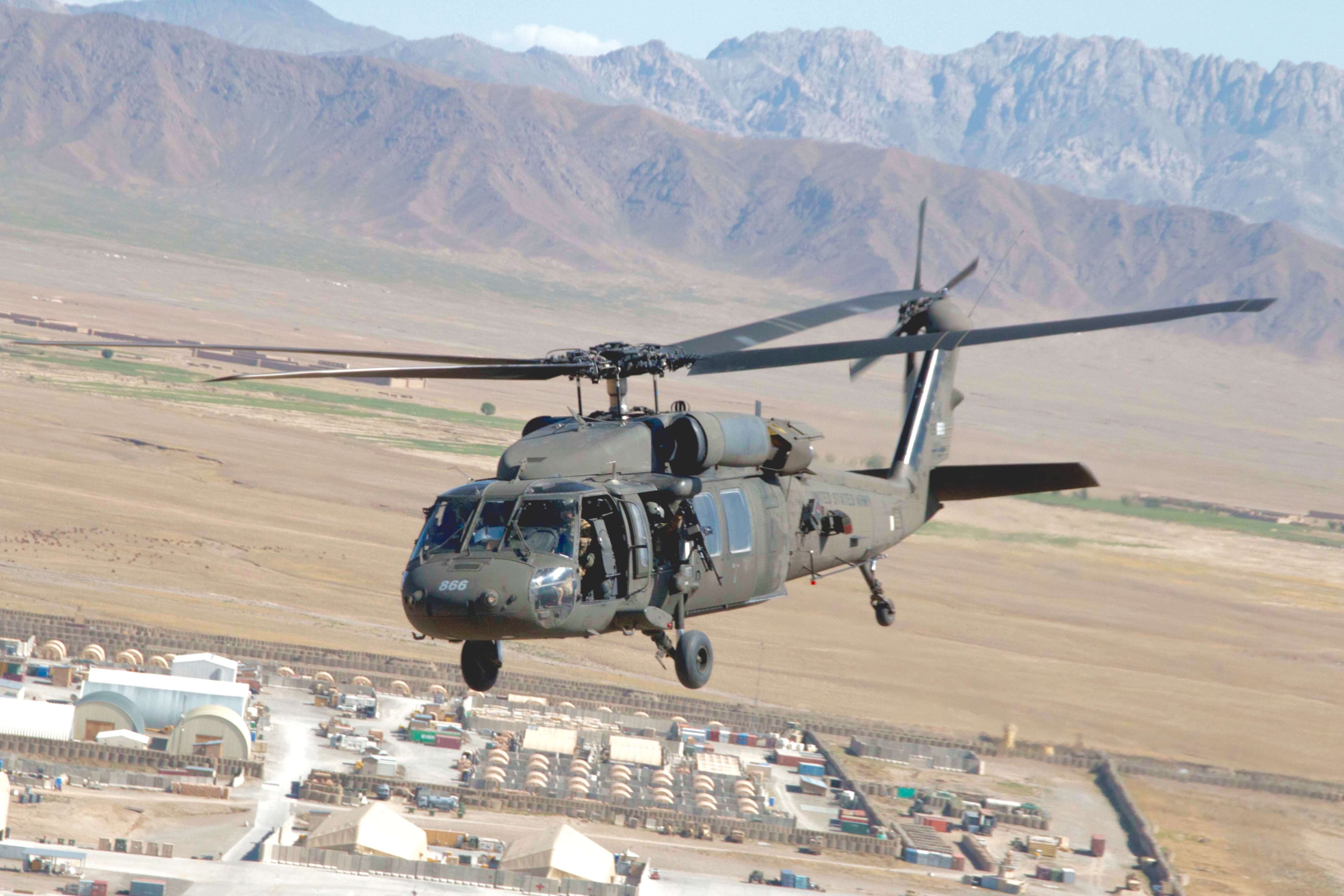 Grey helicopter aerial view